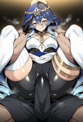 ai_generated novart01 1boy 1girl clothing female bulge blue_hair drill_sidelocks layla_(genshin_impact) drill_hair genshin_impact pointy_ears thighs erection sidelocks breasts male long_hair erection_under_clothes thighhighs hetero black_shorts blush smile shorts hair_between_eyes spread_legs bags_under_eyes white_thighhighs reverse_suspended_congress hood penis sex neck_ring looking_at_viewer blue_hood sweat solo_focus full_nelson bike_shorts jewelry medium_breasts thighlet twin_drills very_long_hair bare_shoulders blue_eyes hood_up clothed_sex crotch white_pupils gold_choker bright_pupils imminent_penetration