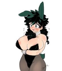 1girls big_breasts big_nipples bimbo bimbofication blush boobs breasts bunny_ears bunny_girl bunny_tail bunnysuit busty cleavage embarrassed female female_deku female_only female_solo freckles genderswap genderswap_(mtf) green_eyes green_hair huge_breasts izuku_midoriya large_breasts mrtm0102 my_hero_academia nipple_peek nipples revealing_clothes rule_63 shounen_jump solo solo_female voluptuous