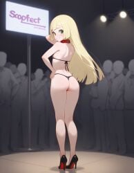 ai_generated ass_focus auction bare_legs blonde_female flat_chest green_eyes heavenly_body high_heels lillie_(pokemon) long_hair micro_bikini offering_self perfect_body petite_female petite_girl pokemon prostitution sexy sexy_pose slim_girl slim_waist slutty_body slutty_female small_ass small_breasts temptation tempting_viewer