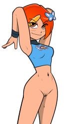 1girls belly_button boob_window bottomless breasts brown_eyes butterfly_(planetronika) butterfly_hair_ornament choker cleavage cleavage_cutout colorized colorized_edit drawfag eyebrows_visible_through_hair eyes_visible_through_hair female female_focus female_only hair_ornament hairclip half-dressed half_naked halterneck line_art looking_at_viewer midriff navel orange_hair planetronika pussy shirt smile smiling solo solo_female sweat sweatdrop sweating thighs three-quarter_portrait tummy