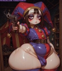1boy ai_generated alternate_body_type ass balls big_ass big_eyes bimbo bulge curvy fat_ass femboy femboy_only femboysmeat femboysub fit hips makeup male male_only otoko_no_ko penis sissy sissyfication small_breasts small_penis solo solo_femboy solo_male thighs wide_hips pomni_(the_amazing_digital_circus) the_amazing_digital_circus jester jester_hat jester_outfit stockings red_eyes blue_eyes white_skin clown clown_makeup rule_63 genderswap genderswap_(ftm) serious serious_look serious_face gun