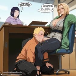 amnesiastudios ai_generated speech_bubble naruto_(series) naruto boruto:_naruto_next_generations hokage tsunade hyuuga_hinata uzumaki_naruto uzumaki_hinata futanari futa_on_male futadom 1boy 1futa 1girls hidden_sex cheating cheating_husband ntr under_the_table oral oral_sex blowjob penis cock cock_worship blush struggling ahe_gao smile smirk smug office clothed_sex kneeling kneeling_oral_position large_breasts breasts big_breasts curvy curvy_figure blonde_hair brown_eyes blue_eyes byakugan blue_hair short_hair long_hair sitting spread_legs between_legs