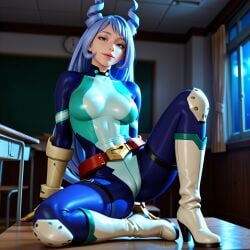 ai_generated nejire_hado nejire_hado_(hero_outfit) my_hero_academia long_hair classroom hero_outfit_(mha) hero teasing
