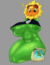 anthro anthrofied ass electronic_arts female female_only flora_fauna mechanic plant plant_humanoid plantie plants_vs._zombies plants_vs_zombies popcap_games video_game_character video_games sunflower_(pvz) freckles solar_flare_(pvz) mapuliart huge_breasts small_shirt blush
