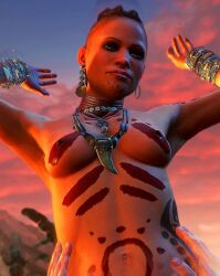 3d 3dcg absurd_res absurd_resolution bracelets brown_hair_female chin_tattoo citra_talugmai cleavage clothed_sex content_smile earrings edited_screencap erect_nipples far_cry far_cry_3 game_cg happy_female large_breasts mature_woman navel necklaces painted_breasts shef short_hair_female source_request ubisoft unbothered vaginal