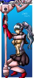 axe breasts corvocaotico highres holding holding_axe joints kinktober kinktober2022 labrys_(persona) large_breasts mechanical_arms persona robot_girl robot_joints sega shadow_labrys simple_background white_hair