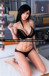darkbahamuth tifa_lockhart final_fantasy final_fantasy_vii 3d 3d_(artwork) female pinup 1girls 1girl lace lingerie bra removing_bra removing_clothing midriff big_breasts breasts tits boobs