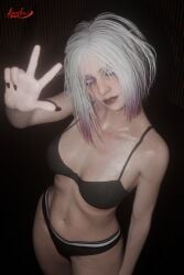bitch dead_by_daylight fishnet fishnet_legwear fishnets nipple_piercing nipples peace_sign pussy sable_ward sweat sweating sweaty sweaty_body tits tits_out