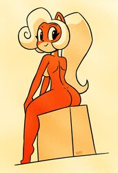 1girls anthro ass blonde_hair box breasts coco_bandicoot crash_(series) female furry looking_at_viewer nude_female sitting yopy