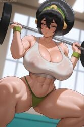 1girls avatar_the_last_airbender breasts female female_focus female_only large_breasts light-skinned_female light_skin midriff muscular solo the_legend_of_aang thick_thighs thighs toph_bei_fong wide_hips stuffyai ai_generated