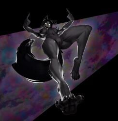 2026 3d_(artwork) 4_toes absurd_res anthro areola big_breasts big_tail black_areola black_body black_hair black_nipples black_pawpads bone breasts breasts_apart canid canine claws clitoral_hood clitoris cloud cloudy_sky digital_media_(artwork) fangs feet female floating full-length_portrait genitals gesture glistening glistening_body glowing glowing_eyes hair hand_gesture hi_res inner_ear_fluff long_hair malo mammal middle_finger navel nipples open_mouth open_smile pawpads portrait scp-1471-a scp-1471-a_(da.nilkaz) scp_foundation sharp_teeth skull skull_head skulldog_(species) sky smile solo tail teeth thick_thighs toes tongue tongue_out tuft vulva watermark zelyonka
