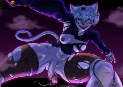 hunter_x_hunter neferpitou 1girls futanari futa_only futa_sans_pussy leaking_precum leaking_penis catgirl cat_ears cat_tail glowing_eyes exposed_breasts bottomless bottomless_female stockings ripped_clothing ripped_clothes licking_lips imminent_sex imminent_rape pov viewer_pov looking_at_viewer crazy_eyes bodily_fluids wide_hips wide_thighs big_thighs barbed_penis huge_cock white_hair sweat sweating sweaty sweaty_body torn_clothes torn_legwear torn_clothing 2d 2d_(artwork) feline feline_humanoid krotauku