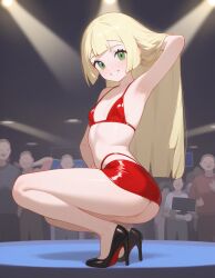 ai_generated ass_focus auction bare_legs blonde_female flat_chest green_eyes heavenly_body high_heels lillie_(pokemon) long_hair micro_bikini offering_self perfect_body petite_female petite_girl pokemon prostitution sexy sexy_pose slim_girl slim_waist slutty_body slutty_female small_breasts temptation tempting_viewer