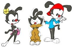 1girls 2boys animaniacs crossdressing dot_warner ishoka male wakko_warner yakko_warner