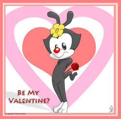 animaniacs black_fur color dot_warner female female_only feral flower fur holding ishoka nude red_nose rose smile solo standing tagme vulva white_fur