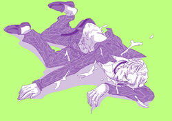 green_background itsuki_yuzu jojo's_bizarre_adventure male_focus on_ground prosciutto tagme vento_aureo