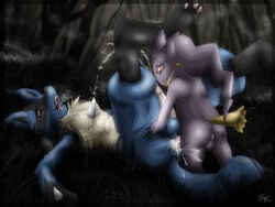 banette buggery color cum fur insertion interspecies lucario male male_only multiple_males nintendo penis pokemon pokemon_(species) sex size_difference spike tagme yaoi