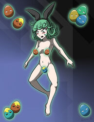 1girls bunny_ears covered_nipples covered_pussy covering easter_eggs female female_only genos green_eyes green_hair kiroxiii nude one-punch_man saitama solo tatsumaki