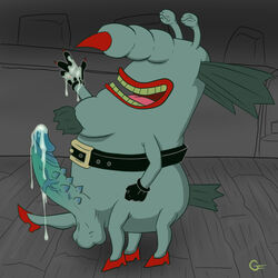 aaahh!!!_real_monsters black_gloves cum male male_only monster mostly_nude nickelodeon open_mouth penis shoes side_view smile solo standing the_gromble