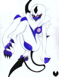 absol anthro breasts claws color female female_only fur furry horn maujenfijeta nintendo nude open_eyes pokemon pokemon_(species) red_eyes solo tagme tail white_fur