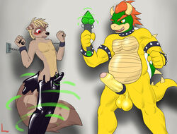 big_penis bondage bound bowser chains chubby cock_ring collar erection hair horn humanoid_penis hybrid immelmann koopa magic male male_only mammal mario_(series) nintendo nude open_mouth penis raccoon red_eyes rubber scalie skunk spiked_collar spikes tealmarket transformation uncut