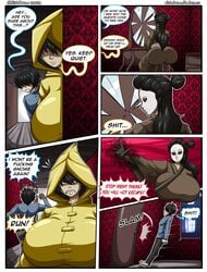 big_ass big_breasts clothing comic english english_text female little_nightmares male mask outerwear raincoat richdraw runaway_kid_(little_nightmares) six_(little_nightmares) text the_lady_(little_nightmares)