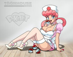 cleavage high_heels lingerie nurse nurse_joy pokemon sandybelldf thighhighs toonhouse