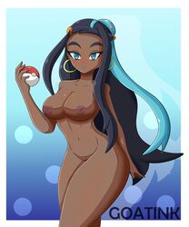 1girls big_breasts blue_eyes breasts earrings eye_contact female goatink hair_bun holding_object holding_poke_ball long_hair looking_at_viewer nessa_(pokemon) nintendo nipples pokemon pokemon_ss thick_thighs two_tone_hair wide_hips