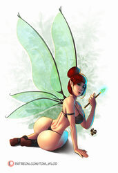 1girls ass boots bubble_butt fairy green_eyes huge_breasts looking_at_viewer peter_pan red_hair thong tinker_bell tom_wlod underwear voluptuous wand