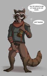 anthro brown_fur delirost dialogue gay guardians_of_the_galaxy holding_penis male male_only marvel raccoon rocket_raccoon talking_to_viewer yaoi