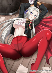 1girls black_panties blue_eyes bondage edelgard_von_hresvelg fire_emblem fire_emblem:_three_houses garreg_mach_monastery_uniform hell_and_heaven hellandheaven large_breasts long_hair nintendo open_mouth panties pantyhose rape see-through solo solo_female spread_legs white_hair