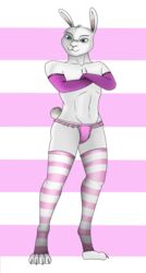 absurd_res anthro armwear clothing crossed_arms elbow_gloves gloves handwear hi_res lagomorph leporid lingerie long_socks lovemummification male mammal panties rabbit smile solo underwear william_roberts