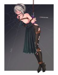 1girls blush bondage clothing danganronpa danganronpa_v3 lepsa masturbation rope smooth_skin toujou_kirumi watermark wedgie