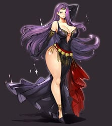 1girls alternate_costume anklet arm_behind_back arm_up bare_legs black_dress black_gloves breasts circlet cleavage collarbone cosplay curvy dress earrings elbow_gloves female fire_emblem fire_emblem:_the_blazing_blade fire_emblem_echoes:_shadows_of_valentia forehead_jewel full_body gloves grey_background gurimjang hair_over_one_eye high_heels highres huge_breasts jewelry large_breasts long_hair long_legs namesake narrow_waist nintendo no_bra plunging_neckline purple_eyes purple_hair revealing_clothes side_slit solo solo_female sonia_(fire_emblem) sonia_(fire_emblem)_(cosplay) sonya_(fire_emblem) thick_thighs thighs very_long_hair voluptuous walking