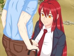 1girls 1male animated clothed_female clothed_male clothing cum cum_on_face cum_on_hair english_text foreskin game_cg handjob mp4 no_sound old_man older_male penis red_hair school_uniform slice_of_venture_2 tagme text uncensored uncircumcised uncut video wrinkles