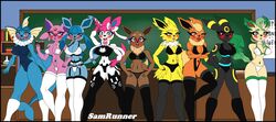 9girls all_nine_eeveelutions anthro blacky_(pokemon) booster_(pokemon) breasts clothing eevee eeveelution eeveelutions eievui eifie_(pokemon) espeon female_only females_only flareon glaceon glacia_(evolution) humanoid jolteon leafeon leafia lingerie nintendo nipples nude nude_female nymphia pokemon pokemon_(species) presenting pussy samrunner school school_girl schoolgirl showers_(pokemon) small_waist socks spread_legs sylveon teacher teachers thick_thighs thighhighs thighs thunders umbreon uniform vaporeon video_games