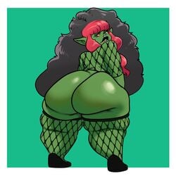 1girls ass ass_focus behemaid big_ass female female_focus female_only fishnet fishnet_stockings fishnets goblin goblin_female looking_at_viewer looking_back monster_girl original_character round_ass shortstack tagme thick_ass thick_thighs thighhighs