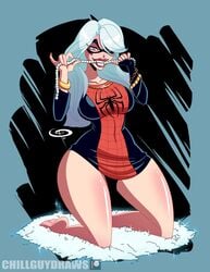 1girls 2021 black_cat_(marvel) blue_eyes felicia_hardy frostbiteboi long_hair marvel silver_hair spider-man_(series) thick thick_thighs