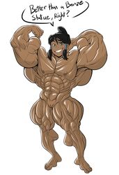 1girls abs avatar_legends dark-skinned_female english_text female flat_chest flexing flexing_bicep guitartist03 hyper_muscles korra muscular muscular_female nude nude_female pecs smooth_skin solo speech_bubble text the_avatar the_legend_of_korra water_tribe white_background