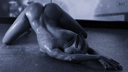 3d asari ass ass_up female greyscale liara_t'soni mass_effect monochrome nude nude_female scales sixplusone solo