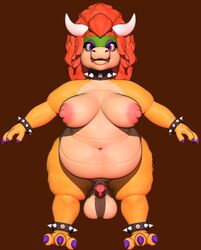 3d_(artwork) a-pose anthro balls belly belly_overhang big_breasts big_penis breasts collar crown digital_media_(artwork) dragon erection fat furry futanari genitals gynomorph hair hi_res horn intersex koopa lizzykoopa mario_(series) nintendo nipples non-mammal_breasts nude obese obese_anthro obese_gynomorph obese_intersex omochalaroo overweight overweight_anthro overweight_gynomorph overweight_intersex penis reptile scalie simple_background solo spikes thick_thighs video_games wide_hips