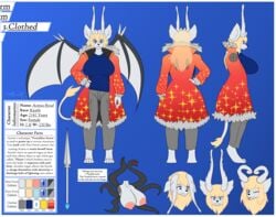 2021 absurd_res alien angry antennae_(anatomy) anthro arthropod aurathecynders azmia_ryial big_breasts blonde_hair blue_clothing blue_eyes blue_shirt blue_topwear breasts canid canine canis clothing crown digitigrade female fur grey_body grey_fur hair hi_res insects jacket kyoth_(species) long_hair looking_at_viewer mammal melee_weapon naughty_face nipples polearm sad shirt solo spear tentacle text tongue tongue_out topwear weapon wings wolf