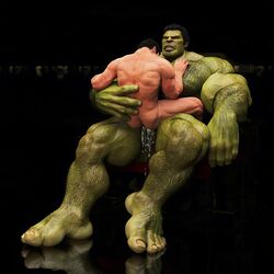 2boys cum cum_in_ass cum_inside gay green-skinned_male green_skin hairy hulk hulk_(series) human light-skinned_male light_skin male male_only male_penetrated marvel muscular nude og_idk size_difference yaoi