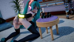 1girls anal anal_destruction anal_insertion anal_masturbation anal_only animated aqua_eyes aqua_hair aqua_nails areola areolae detached_collar detached_sleeves female_only hatsune_miku hoay large_ass looking_pleasured masturbation mikumikudance mmd partially_clothed project_diva sex_toy smile sound thighhighs video vocaloid