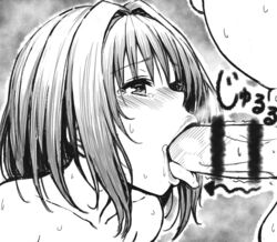 1boy 1girls blowjob blush fellatio female fuchi_(touo) kurosaki_mea monochrome oral straight to_love-ru to_love-ru_darkness