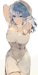 1girls blue_eyes blue_hair blush breasts byleth_(fire_emblem) byleth_(fire_emblem)_(female) closed_mouth covering female fire_emblem fire_emblem:_three_houses hair_ornament highres huge_breasts large_breasts long_hair looking_at_viewer medium_hair meunhongcha naked_towel nintendo soaking_feet solo solo_female steam towel wet_towel white_background white_towel