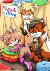 1girls 2boys after_sex anthro anthro_on_anthro ass bbmbbf buster_the_fox cum cum_in_pussy cum_inside cum_string female furry hat jacket jerking_off little_tails male male/female masturbating_while_watching masturbation nude one_eye_closed palcomix penis pillow pillows pussy tails taleir teeth threesome tongue tongue_out tycloud