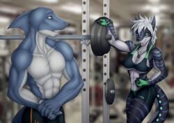 anthro aurancreations dumbbell gym gym_clothes muscular_female muscular_male nika_sharkeh short_hair tagme