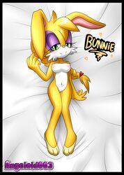 1girls angeloid003 anthro archie_comics blonde_hair blush braided_hair bunnie_rabbot eyelashes eyeshadow female green_eyes hair lying rabbit sonic_(series) sonic_the_hedgehog_(archie) sonic_the_hedgehog_(comics) white_body white_fur yellow_fur