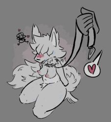 anthro blush breasts canid canine canis collar erect_nipples female fluffy fluffy_tail heart leash leash_pull mammal nipples small_breasts solo wolf zzx